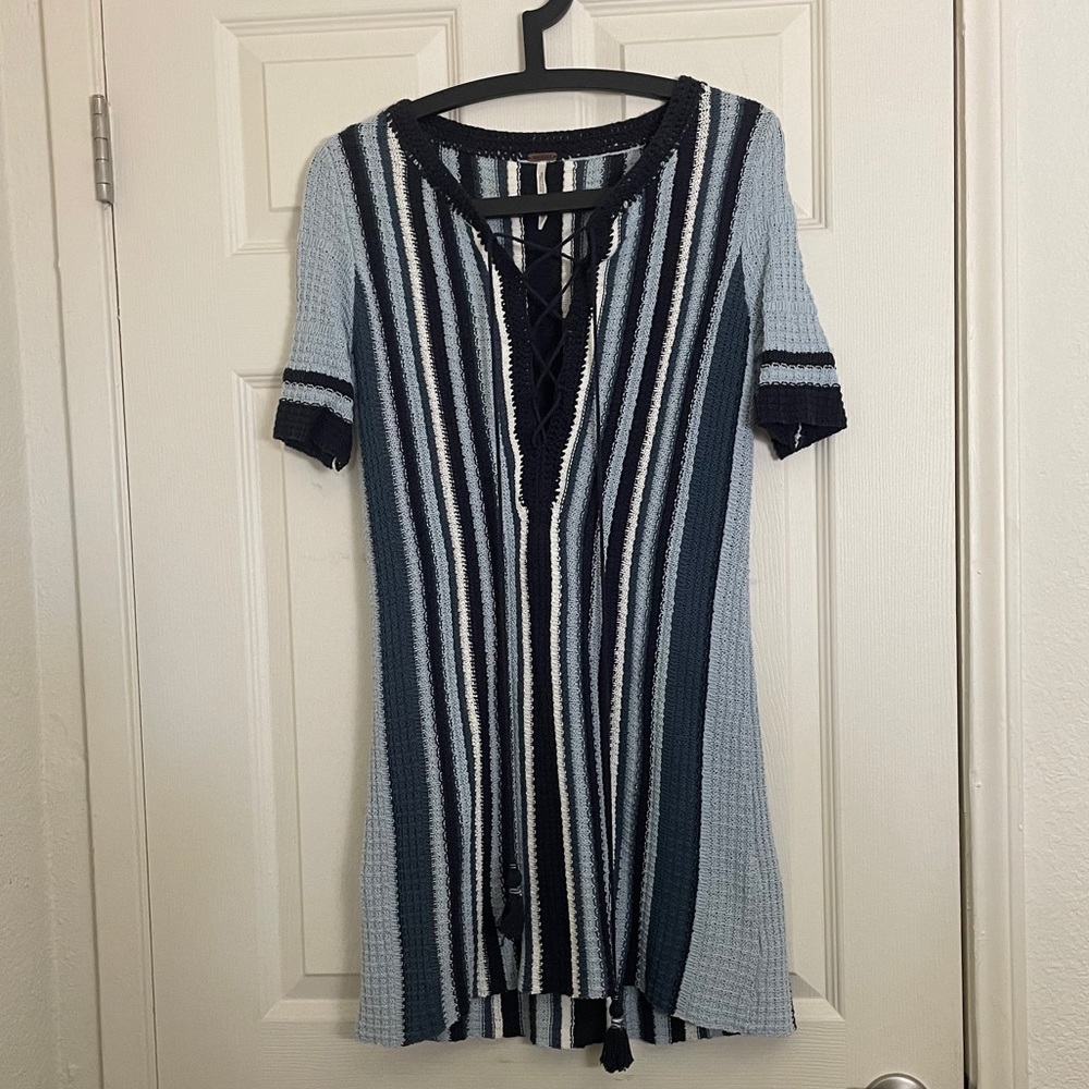 Free people baby blue navy soft cotton knit dress
